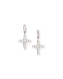 14k White Gold Diamond Cross Dangle Earrings