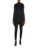 Jill Long Ribbon-Tie Rabbit Fur Vest, Stargazer/Black