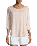 Rolled-Sleeve Draped Linen Tee
