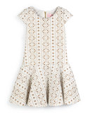 Cap-Sleeve Laser-Cut Ponte Dress, Cream, Size 7-14