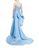 Gazaar Strapless Side-Bustle Gown, Sky Blue