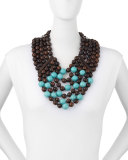 Multi-Row Wood & Turquoise Bead Necklace