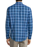 Manhattan Plaid Long-Sleeve Sport Shirt, Vibrant Blue