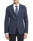 Basketweave Windowpane Two-Button Sport Coat, Blue