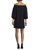 Off-the-Shoulder Woven Mini Dress, Black
