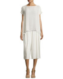 Short-Sleeve Sheer Silk Box Top, Bone