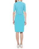 Wool Half-Sleeve Cropped Cardigan, Turquoise