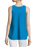 Jewel Sleeveless Silk Top, Blue
