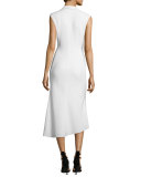 Sleeveless Floral-Print Midi Dress, White/Black