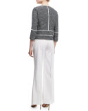 Aisha 3/4-Sleeve Zip-Front Tweed Jacket 