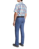 Sailing Plaid Short-Sleeve Sport Shirt, Bright Blue