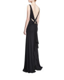 Sleeveless Strappy-Back Mermaid Gown, Black