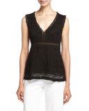 Scalloped Lace V-Neck Tank, Black