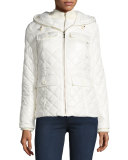 packable quilted short coat w/ bow detail