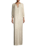 Melaney Metallic Paisley Caftan, Champagne