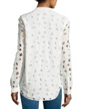 Henri Embroidered Cutout Silk Shirt, White
