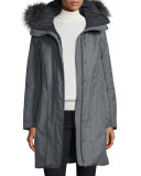 Hooded Wool Fur-Trim Parka, Charcoal