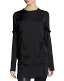 Long-Sleeve Stretch Silk Tunic, Black