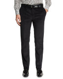 Corduroy Flat-Front Pants, Black