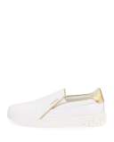 Men's Metallic-Piped Leather Slip-On Sneaker, White