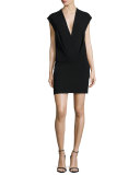 Cara V-Neck Cap-Sleeve Dress, Black