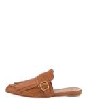 Leather Fringe Flat Kiltie Mule, Toast