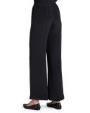 Silk Crepe Wide-Leg Pants, Black 