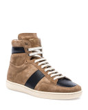 Colorblock Suede High-Top Sneaker, Gray/White