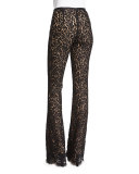 Floral-Lace Flare-Leg Pants, Black
