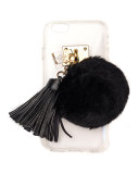 Transparent iPhone 6 Case w/ Fur Pompom, Black