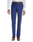Tropical Wool-Cashmere Flat-Front Trousers, High Blue