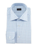 Multi-Check Woven Dress Shirt, Blue