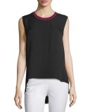 Romy Silk Tank w/ Tipped Contrast, Black