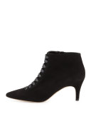 Lasha Suede Pointed-Toe Bootie, Black