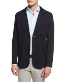 Silk Knit Two-Button Sweater Jacket, Navy