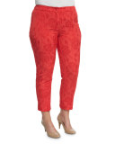 Floral Jacquard Ankle-Cropped Pants, Plus Size