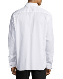 Striped Button-Front Shirt w/Lace Trim, Light Blue