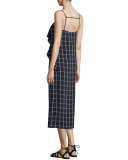 Marlee Sleeveless Ruffle-Trim Check Shift Dress, Royal/White