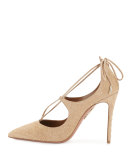 Christy Studded Lace-Up Pump, Nude