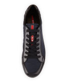 Nylon and Spazzolato Low-Top Sneaker, Navy