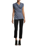 Cap-Sleeve Draped-Front Sweater, Gray