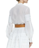 Band-Collar Pleated Shirt, Optic White
