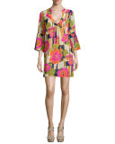 3/4-Bell-Sleeve Floral-Print Dress