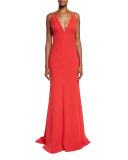 Sleeveless Double-Strap Jersey Gown, Red