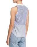 Jacey Sleeveless Striped Poplin Top, Multicolor