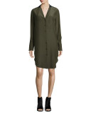 Leighton Long-Sleeve Silk Shirtdress, Army