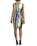 Sleeveless Striped Twill Cocktail Dress, Multicolor