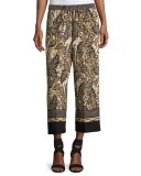 Sutton Wide-Leg Silk Pants, Multi