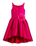 Sleeveless Pleated High-Low Taffeta Dress, Pink/Red, Size 7-16
