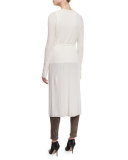 Polly Long Ribbed Wool-Blend Cardigan, Antique